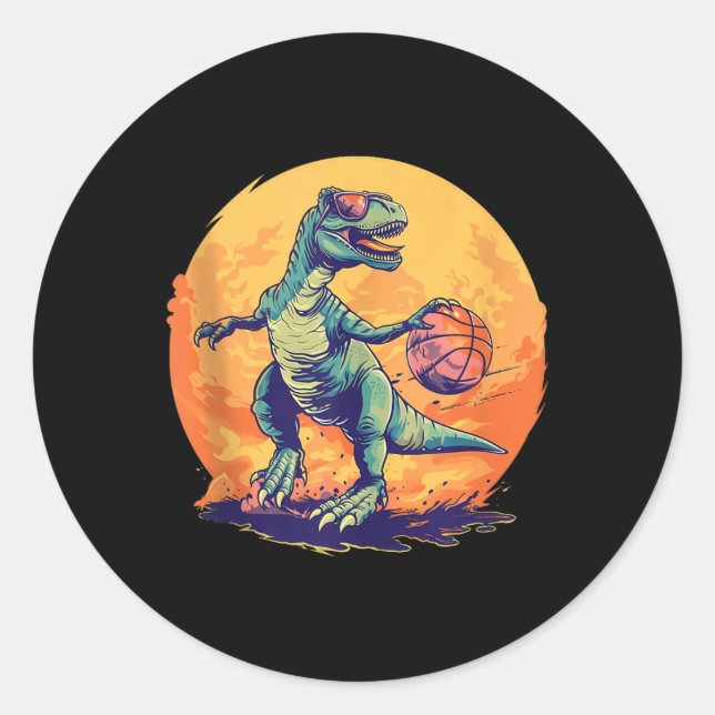 Basketball Dino T-rex Drawing Basketball Player Ar Classic Round Sticker (Front)