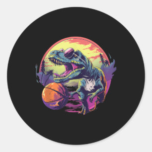 Basketball Dino T-rex Drawing Basketball Player Na Classic Round Sticker
