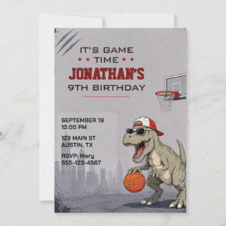 Basketball Dinosaur Birthday Invitation