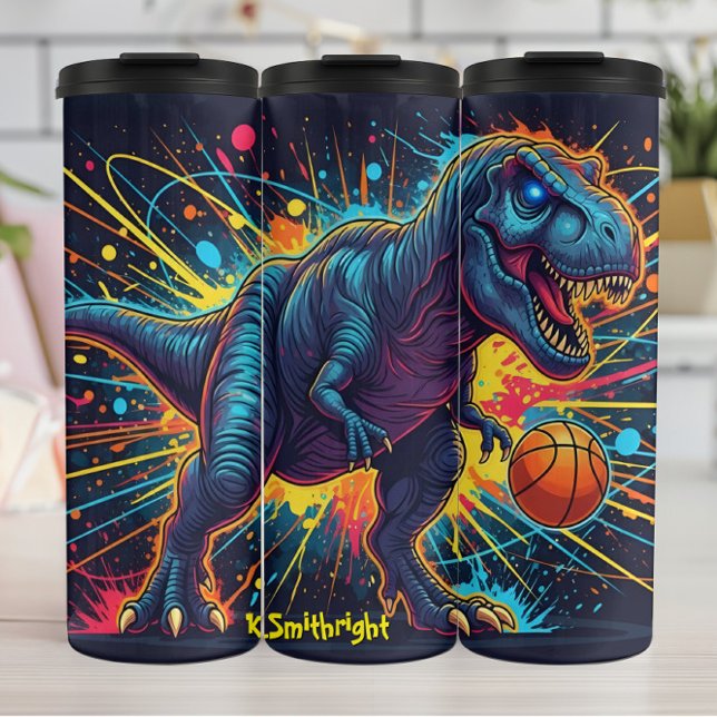 Basketball Dinosaur Neon Energy Action Thermal Tumbler (Creator Uploaded)