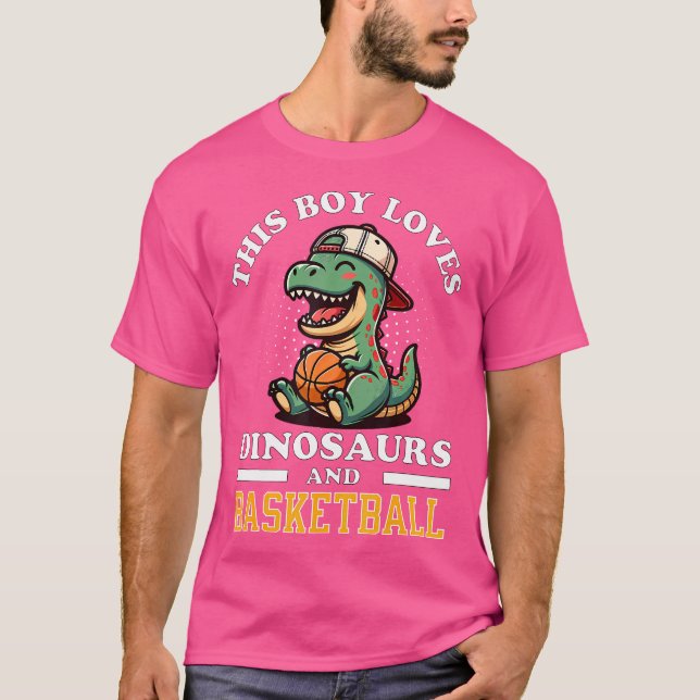 Basketball Dinosaur T Rex Player Men Kids Boys Tee (Front)