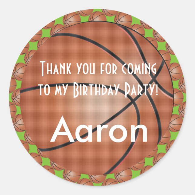 Basketball | DIY Background Colour | Birthday Classic Round Sticker (Front)