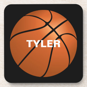 Basketball, DIY Name in White, Black Coaster