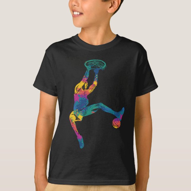Basketball Dunk Colourful Sportsman Splash T-Shirt (Front)