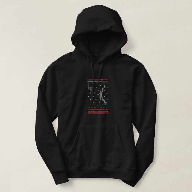 Basketball Dunking Christmas Cool Sport Ugly X-Mas Hoodie (Design Front)