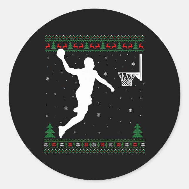 Basketball Dunking Xmas Ugly Basketball Player Chr Classic Round Sticker (Front)
