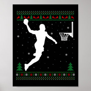 Basketball Dunking Xmas Ugly Basketball Player Chr Poster