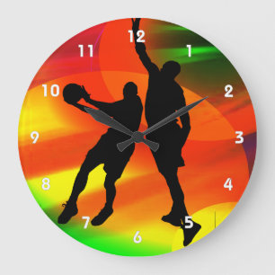 Basketball Duo Bright Court Lights Large Clock