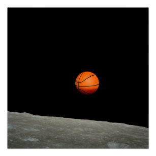 basketball earth from moon space universe poster