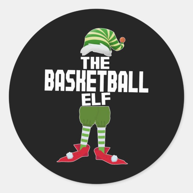 Basketball Elf Matching Family Group Christmas Par Classic Round Sticker (Front)