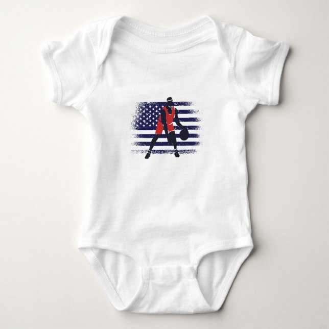 Basketball Fan Jersey USA Flag Baby Bodysuit (Front)