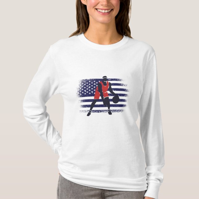 Basketball Fan Jersey USA Flag T-Shirt (Front)