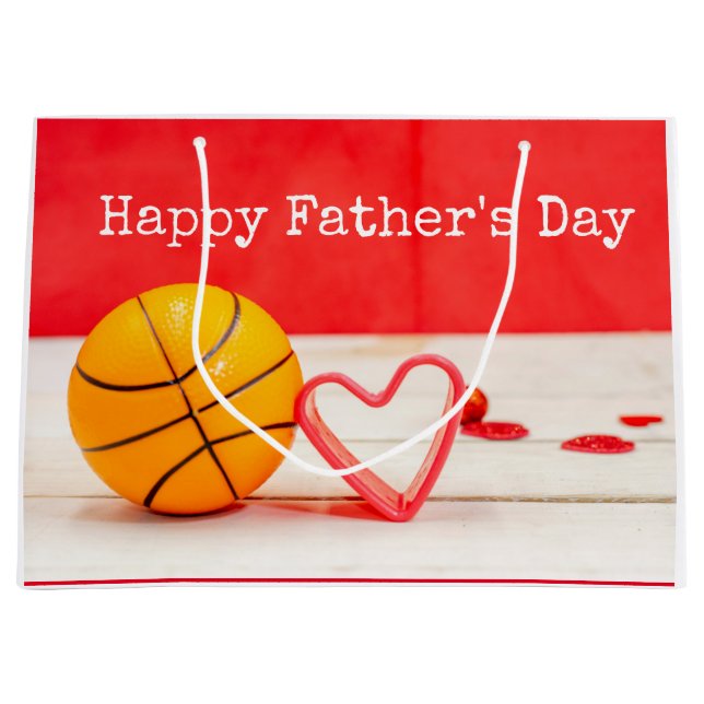 Basketball Father's Day and red heart with love Large Gift Bag (Front)