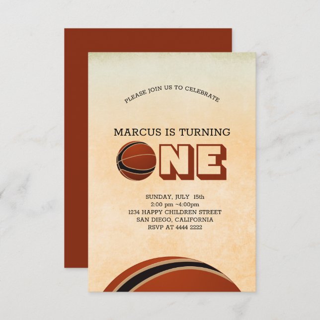 Basketball First Birthday Invitation (Front/Back)