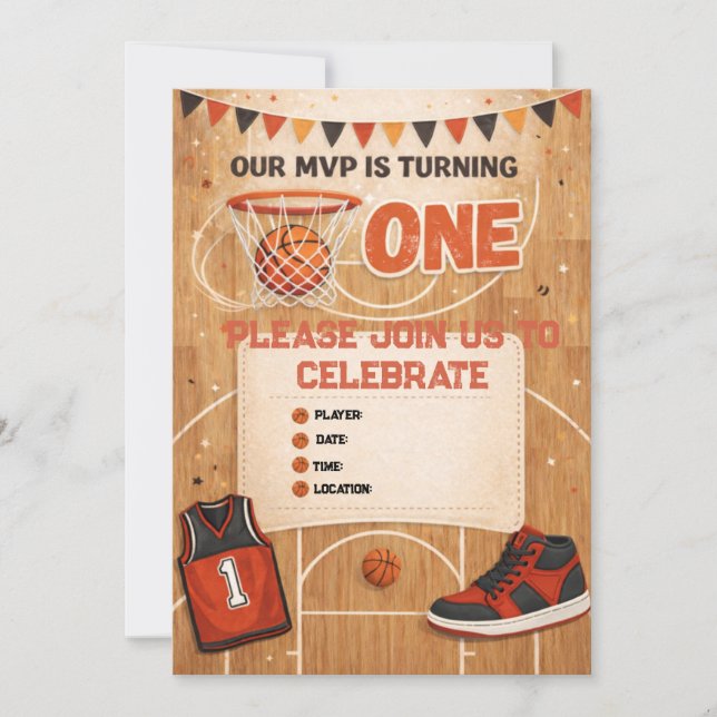 Basketball First Birthday Invitation | (Front)
