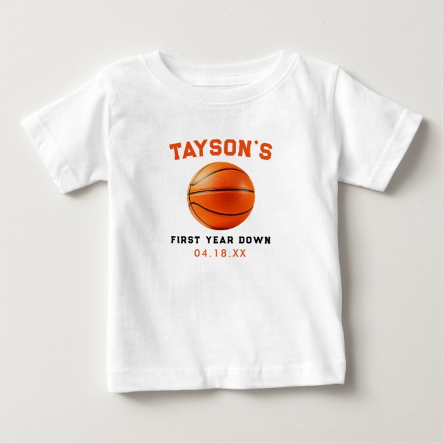 Basketball First Year Down 1st Birthday Baby T-Shirt (Front)