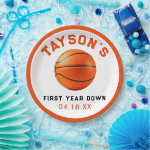 basketball First Year Down 1st Birthday Paper Plate
