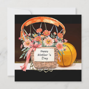 Basketball for Mother's Day with flower basket Holiday Card