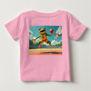 Basketball Frog full scene baby pink shirt back