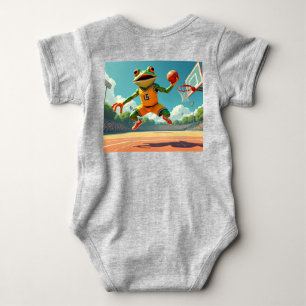 Basketball Frog full scene baby white bodysuit bk