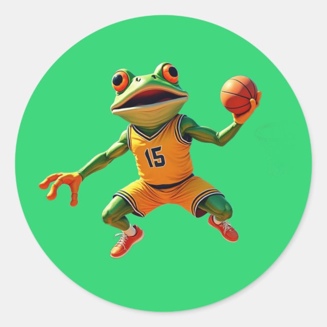 Basketball Frog large round green stickers (Front)