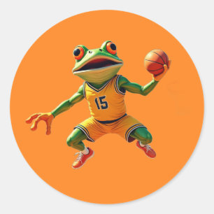 Basketball Frog large round orange stickers