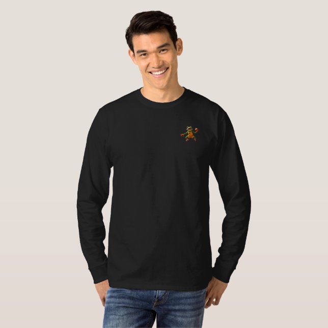 Basketball Frog men black long sleeve shirt pocket (Front Full)