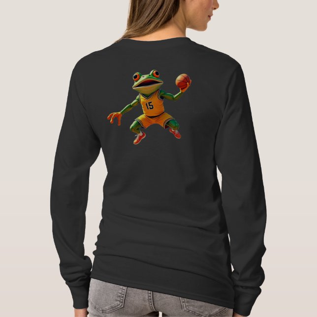 Basketball Frog women black long sleeve shirt back (Back)