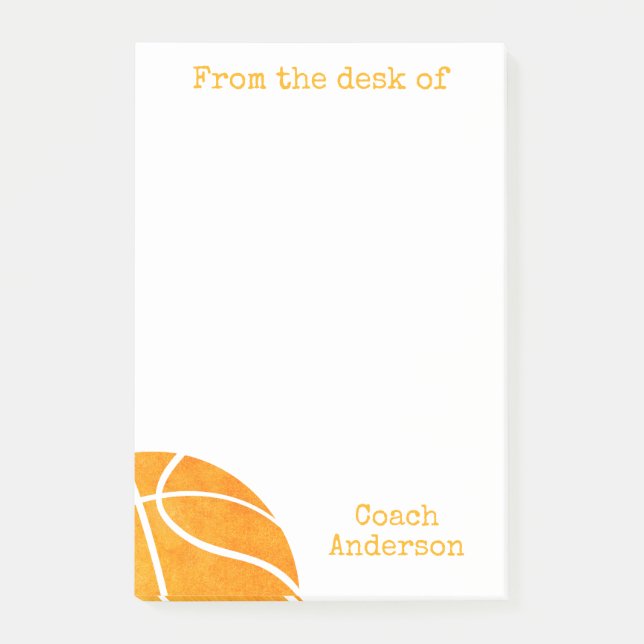 Basketball From The Desk of Coach Personalised Post-it Notes (Front)