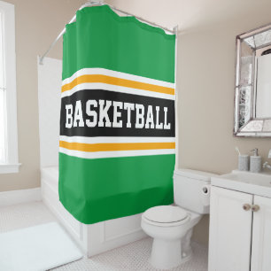 BASKETBALL Fun Green Black Orange Racing Stripes Shower Curtain