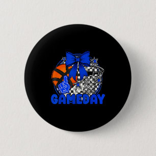 Basketball Game Day Go Cheer Team Blue Coquette Ch 6 Cm Round Badge