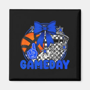 Basketball Game Day Go Cheer Team Blue Coquette Ch Magnet
