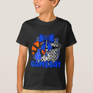 Basketball Game Day Go Cheer Team Blue Coquette Ch T-Shirt