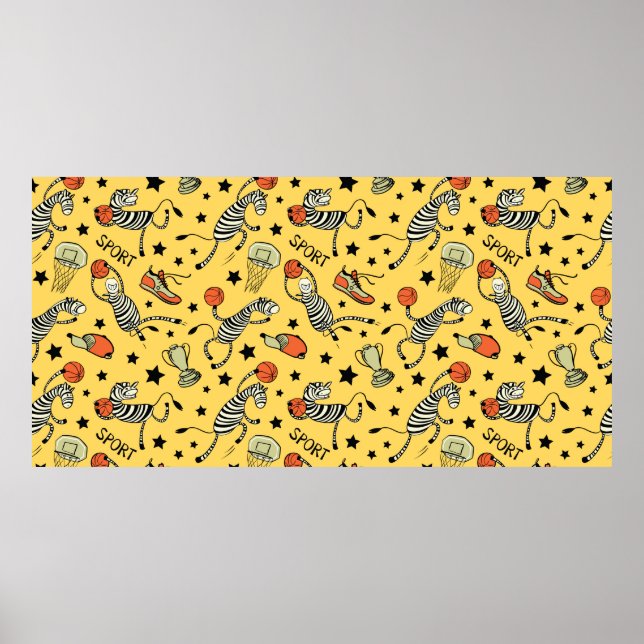 Basketball game seamless pattern with doodle cute  poster (Front)
