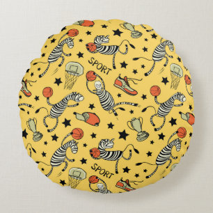 Basketball game seamless pattern with doodle cute round cushion