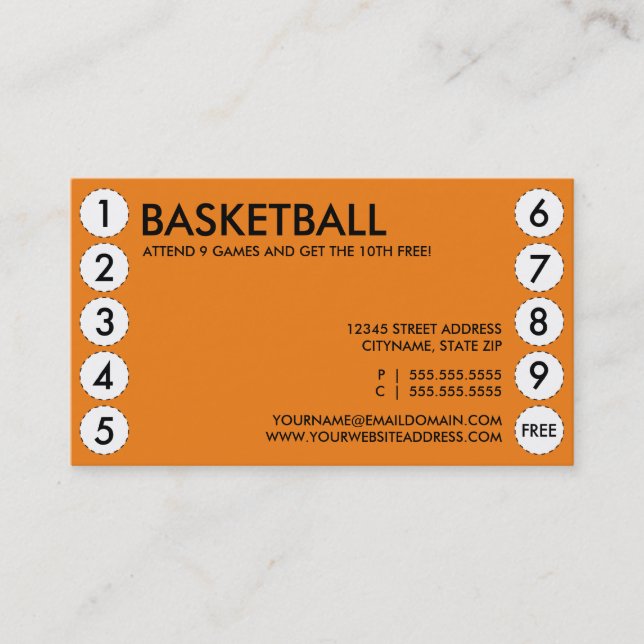basketball games punch card (Front)