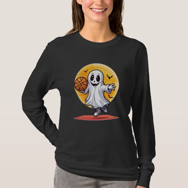 Basketball Ghost Scary Basketball Halloween T-Shirt (Front)