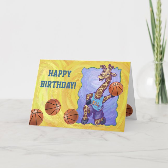 Basketball Giraffe Happy Birthday Card (Front)