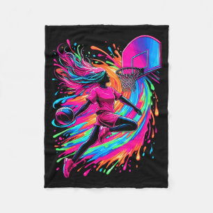 Basketball Girl Colorful Fleece Blanket