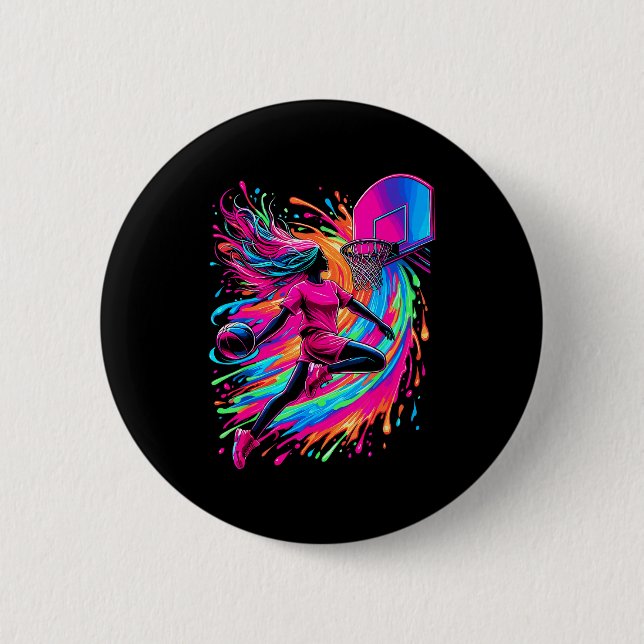 Basketball Girl Colourful  6 Cm Round Badge (Front)