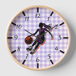 Basketball Girl Dribbling Silhouette Wall Clock