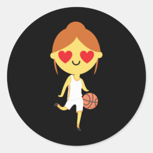 Basketball Girl Emoji Classic Round Sticker