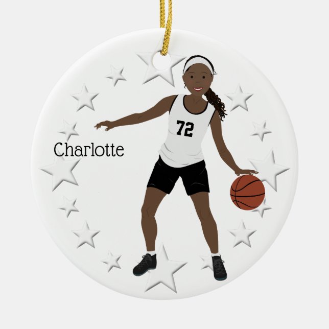 Basketball Girl In Black And White Ceramic Tree Decoration (Front)