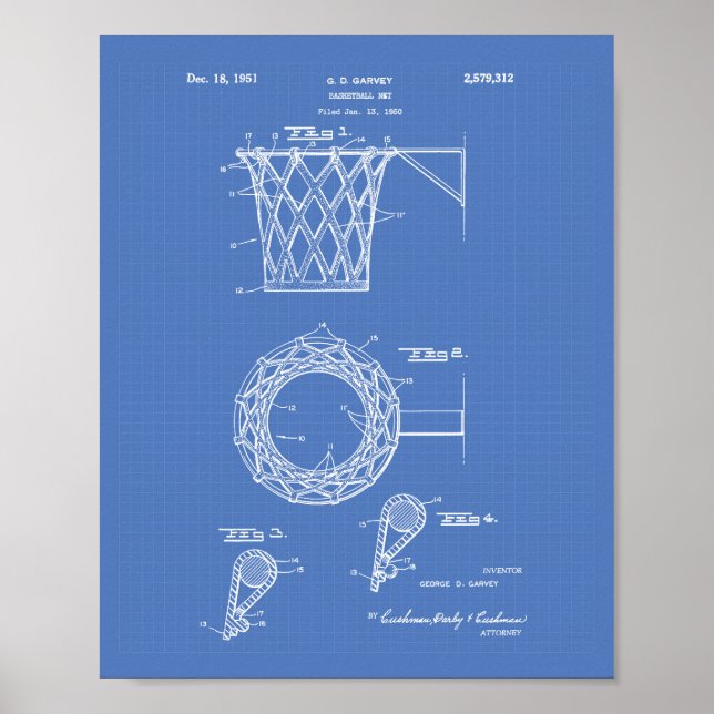 Basketball Goal 1951 Patent Art Blueprint Poster (Front)