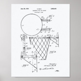 Basketball Goal 1954 Patent Art White Paper Poster
