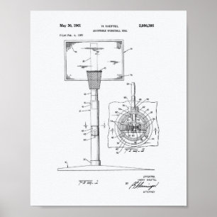 Basketball Goal 1961 Patent Art White Paper Poster