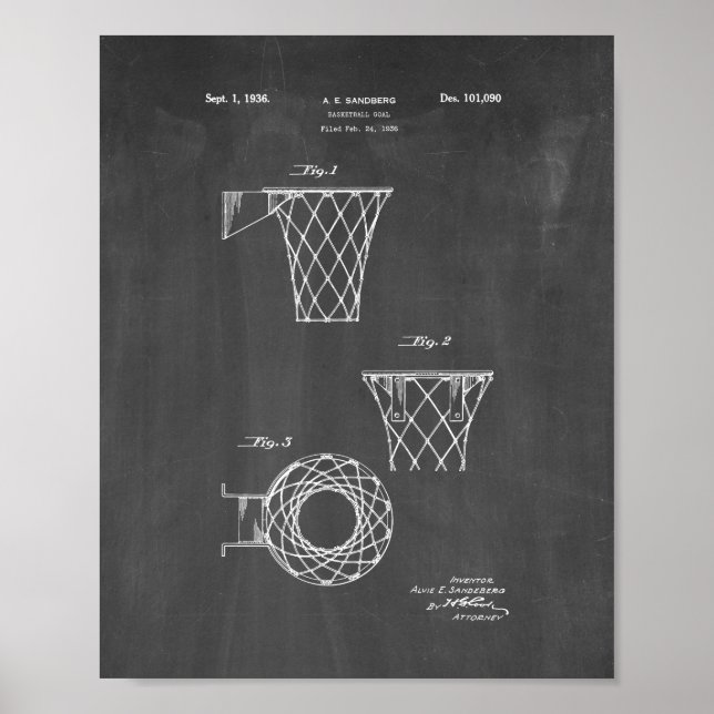 Basketball Goal Patent - Chalkboard Poster (Front)