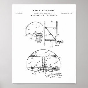 Basketball Goal Patent Drawing Blueprint Poster
