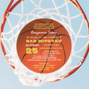 Basketball Gold Round Bar Mitzvah Invitation