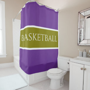 BASKETBALL Golden Olive White Royal Purple Stripes Shower Curtain
